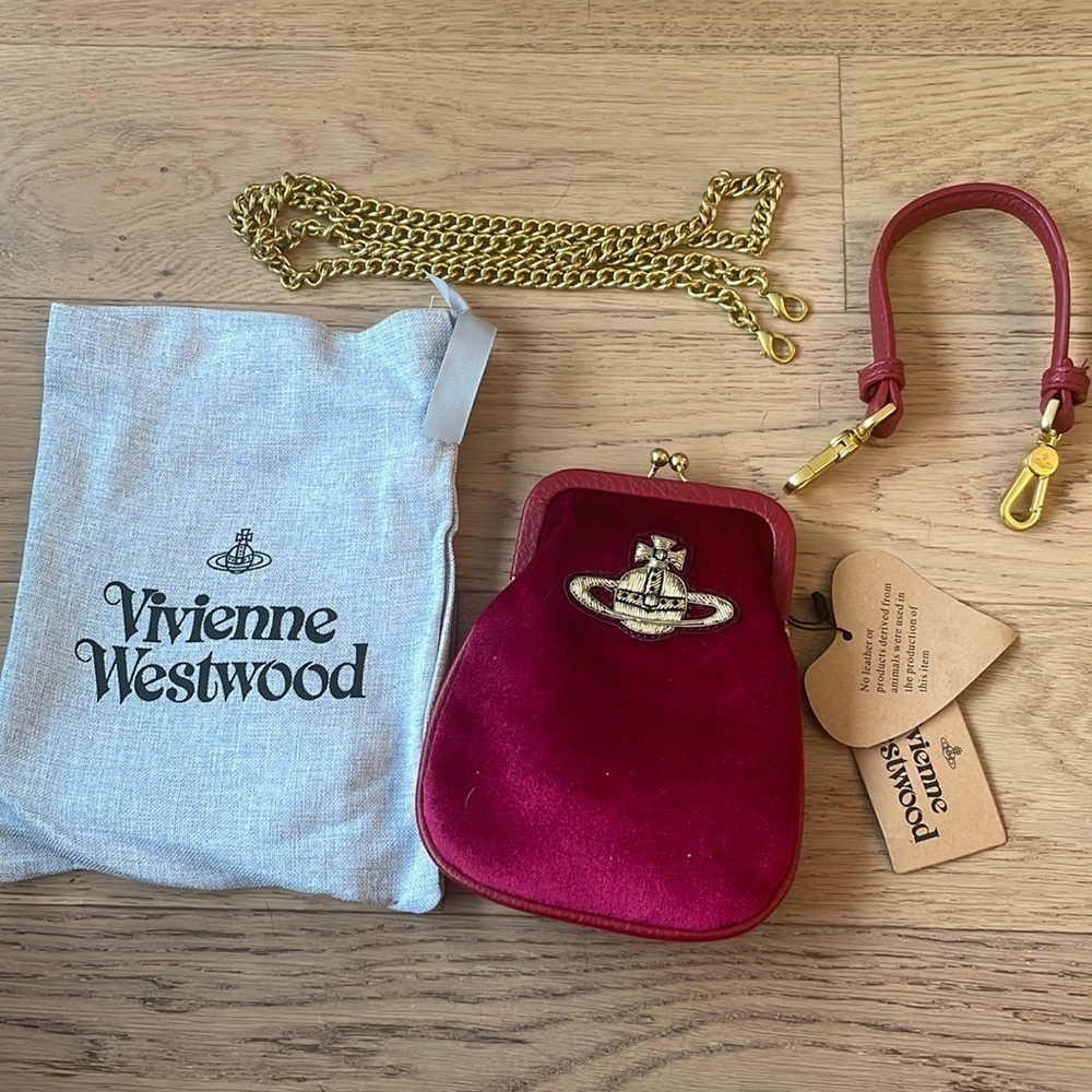 Vivienne Westwood Red Velvet Crossbody Bag Dust Bag 2 Straps